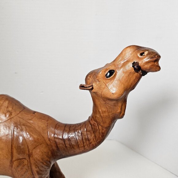 Mid Century Vintage Leather Wrapped Decorative Camel Figure 11 " X 13 " - Picture 2 of 9